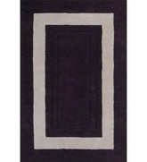 Plum and ivory hand-tufted wool rug with geometric border design